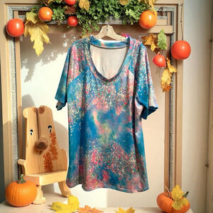 Birthday Party Tee Shirt Womens 4X Blue Pink Confetti Gender Reveal Baby Shower